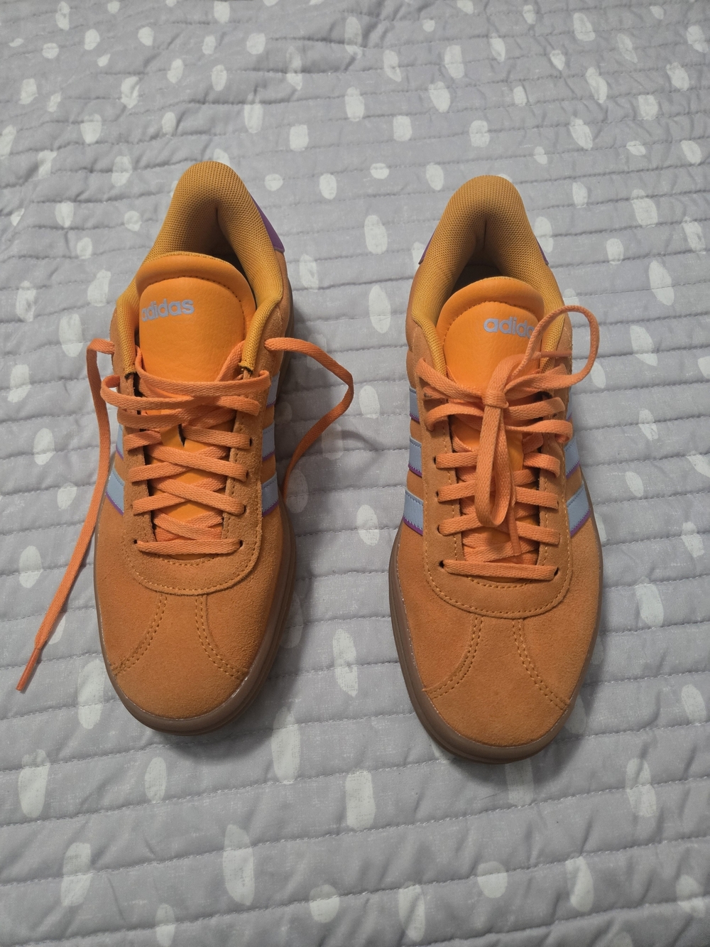 adidas Women's Orange Suede Platform Sneakers with Blue Stripes